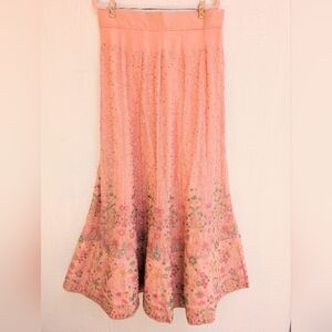 Handmade Embroidered Pink Floral Lehenga Skirt Indian Wedding Bollywood Ethnic